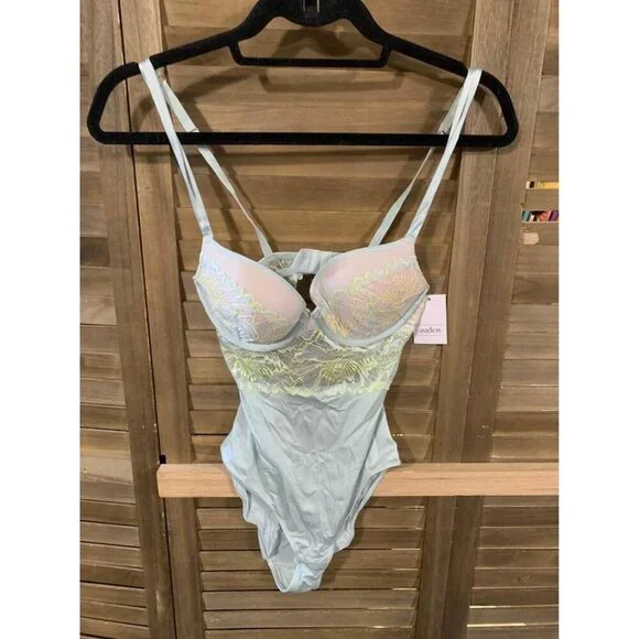 NWT Auden Lingerie Body Suit One Piece Underwear Sexy Women Size XS Blue Yellow - Picture 2 of 5